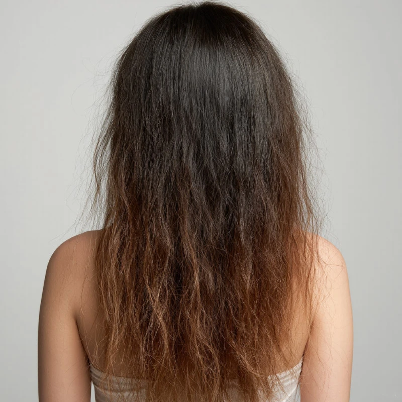 Después de usar productos capilares Latinoil: cabello hidratado y manejable Cabello suave, brillante y sin frizz visto desde la parte trasera, después de usar productos Latinoil.