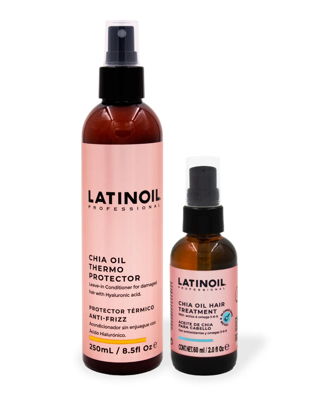 Kit Latinoil Chia Oil Thermo Protector 250 ml y Hair Treatment 60 ml para protección y reparación